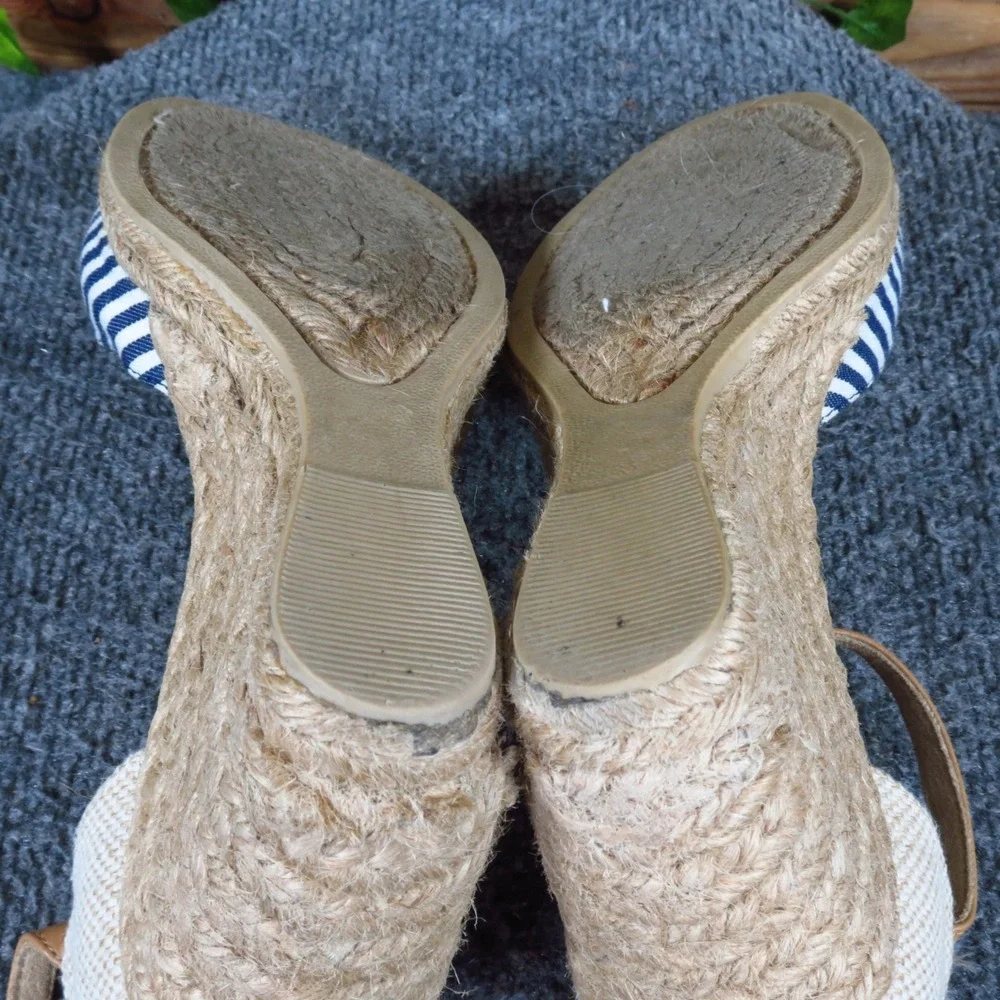 White Mountain Mamba Women Espadrille Wedge Size 7.5 Summer Nautical Blue White